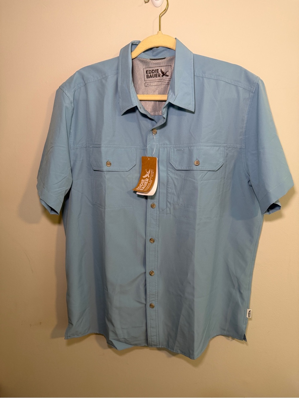 NWT Eddie Bauer Men's Atlas Exploration Flex Short Sleeve Shirt Blue L